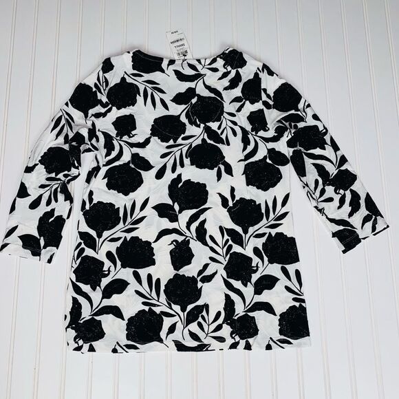 JM Collection Flocked Velvet Jacquard Keyhole 3/4 Sleeve Top Size S NWT - Picture 8 of 10